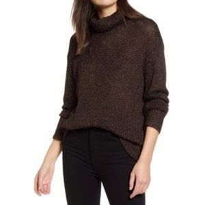 Chelsea28 Cowl Neck Speckled Wool Blend Sweater Brown Ganache Combo S NWT